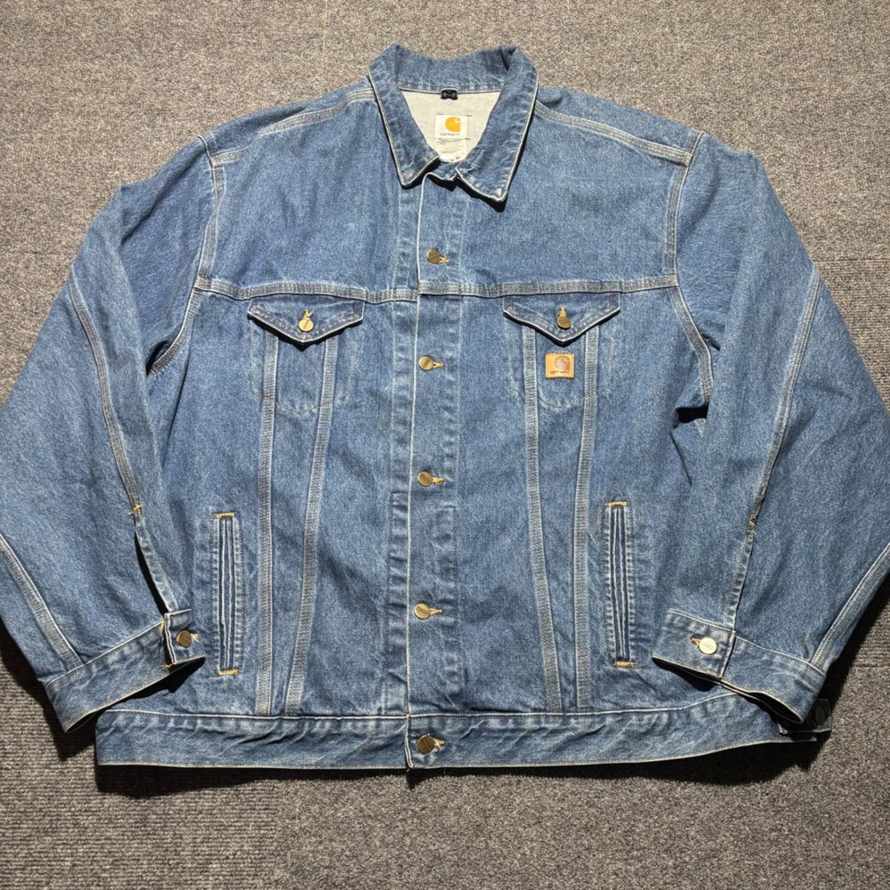 Carhartt J12 DST Denim Trucker Jacket Mens 3XL Tall Blue Made in USA Workwear